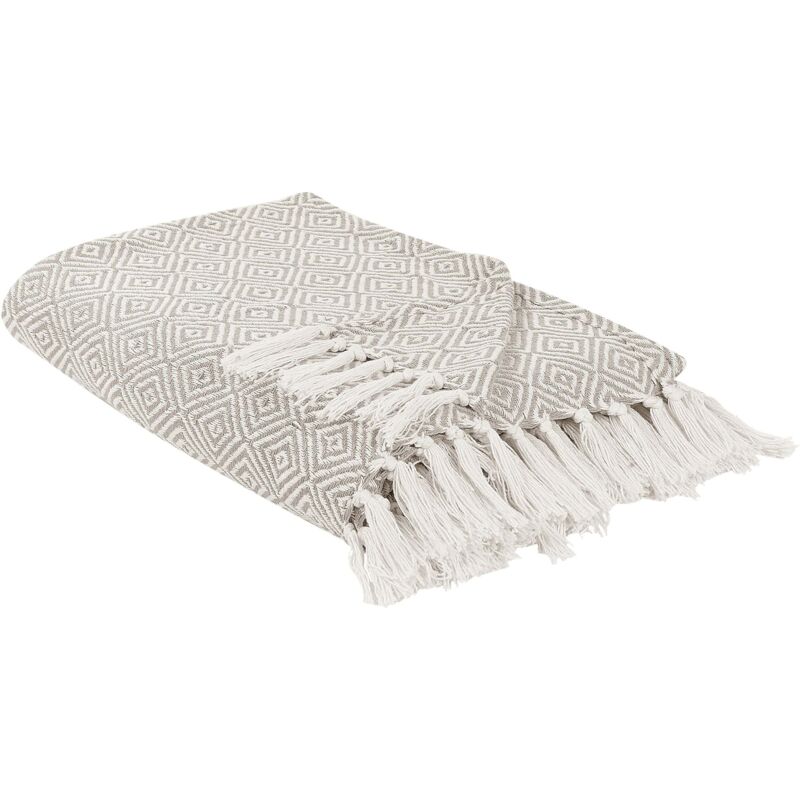 Beliani - Bedspread Cotton 200 X 220 Cm With Tassels Taupe Living Room Bedroom Textiles Toutli
