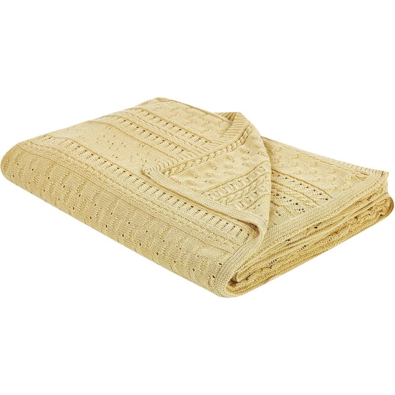 Beliani - Bedspread Decorative Throw Bedding Cotton 150 X 200 Cm Yellow Daulet