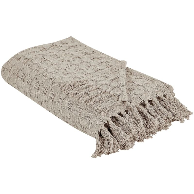 Beliani - Bedspread Decorative Throw Blanket Bedding With Tassels Cotton 200 X 220 Cm Taupe Bere