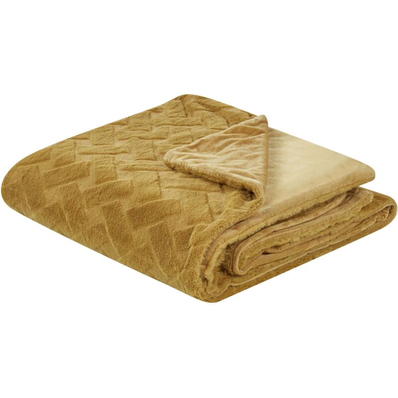 Beliani - Bedspread Embossed Pattern Polyester 150 X 200 Cm Yellow Sitapur