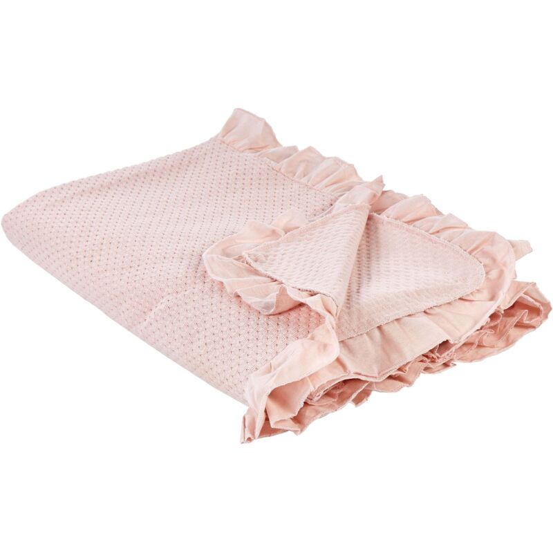Beliani - Bedspread With A Frill Bed Throw Cotton 220 X 200 Cm Pastel Pink Hatton