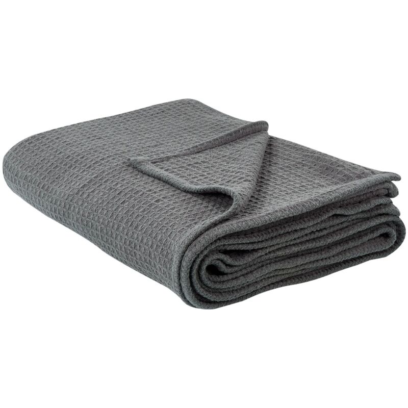 Beliani - Bedspread With A Solid Pattern Bed Throw Cotton 220 X 240 Cm Dark Grey Ragala