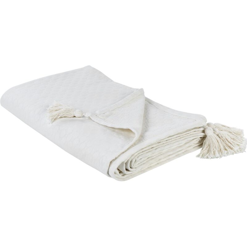 Beliani Bedspread Lindula Cotton 200 X 220 Cm Off-white