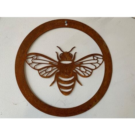 Bee in a Circle Small Garden Wall Art - Bare Metal/Ready to Rust