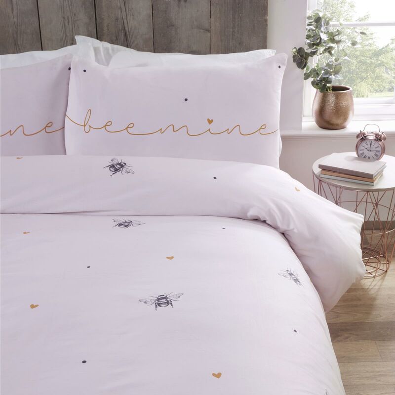 Bee Mine Bees & Hearts on a Pink Duvet Cover, Bedding Set, Multi, Double
