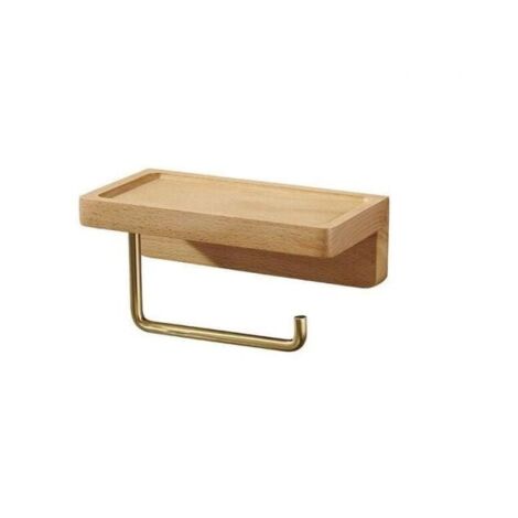 (Beech) Double Toilet Paper Holder Solid Beech Wood Installation Wall Mounted Self-Adhesive Toilet Paper Holder with Rounded Corners Paper Roll Holder Decor for Bathroom Kitchen LOY
