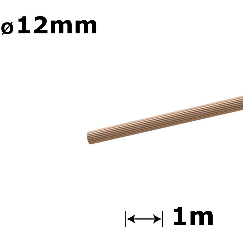 Beech Dowel Flutted Wood Rod Pegs - Diameter 12mm - Length 100cm