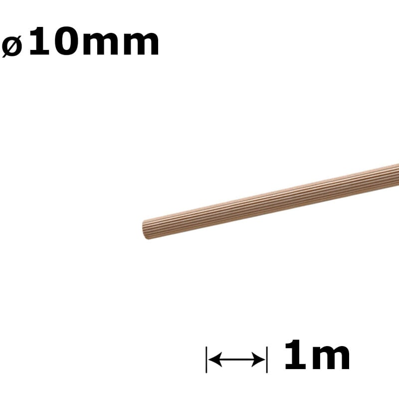 Beech Dowel Flutted Wood Rod Pegs - Diameter 10mm - Length 100cm