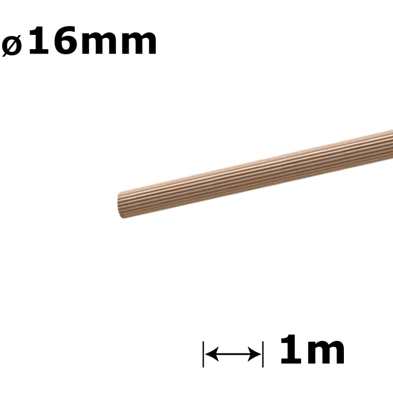 Beech Dowel Flutted Wood Rod Pegs - Diameter 16mm - Length 100cm