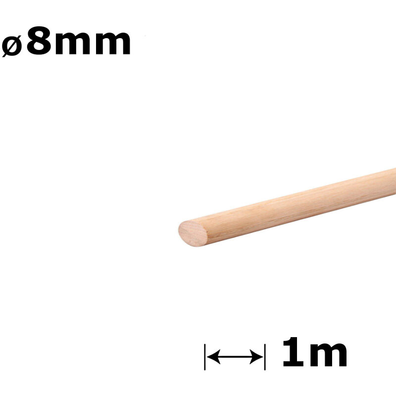 Beech Dowel Smooth Wood Rod Pegs - Diameter 8mm - Length 100cm