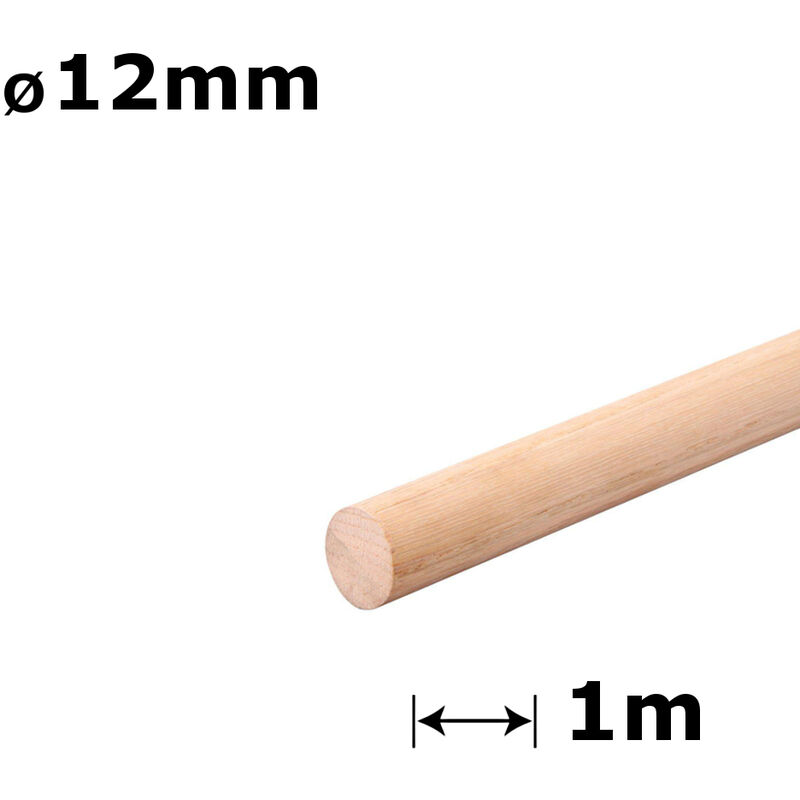 Beech Dowel Smooth Wood Rod Pegs - Diameter 12mm - Length 100cm