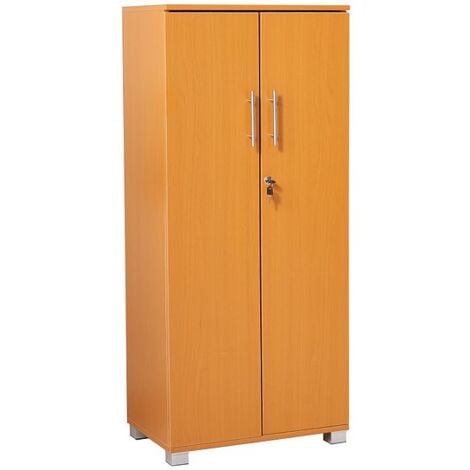 MMT FURNITURE DESIGNS LTD Beech wooden Filing cabinet with 2 shelves - 2 Door Lockable Filing Cabinet - Tall wood Office Storage Cupboard Organiser - Strong and Sturdy Shelving Unit 55cm(w) x 35cm(d) x 125cm(h)