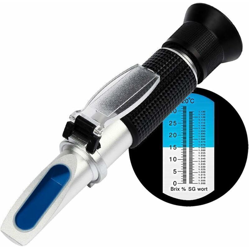 Beer wort refractometer, Brix/specific gravity refractometer with ATC for beer brewing, dual scale (specific gravity 1000-1120 and Brix 0-32%)
