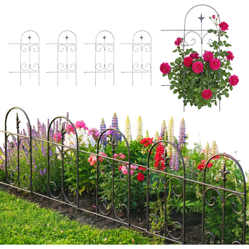 Relaxdays Beeteinfassung, 5er Set, Metall, Hxb, 81 X 44 Cm, Beetumrandung Zum Stecken, Zierzaun Beet & Rasen, Schwarz