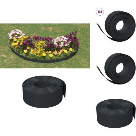 Beeteinfassungen - Living Rasenkanten 4 Stk. Schwarz 10 m 20 cm Polyethylen