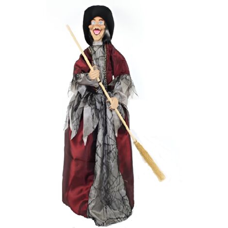 Befana con cappello nero Scopa Strega Porta Doni luci Suoni addobbi Natale H 60 Halloween Bambini Decorazioni Natalizie Pupazzo Bambola Statua
