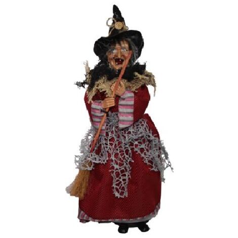 Befana Strega con Scopa Porta Doni luci Suoni addobbi Halloween Natale Bambini Decorazioni Natalizie Pupazzo Bambola Statua cm 35