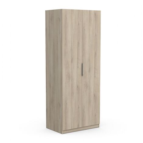 Befara – Armoire à 2 portes en chêne – Dimensions 79,4 x 51,1 x 203 cm – Étagère supérieure et tringle de suspension incluses