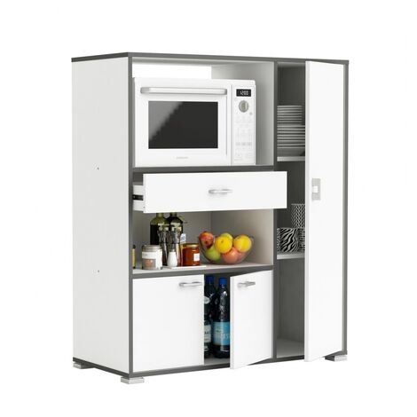 Befara – Armoire de cuisine auxiliaire en mélaminé 90 x 40 x 112 cm – 2 portes – 1 tiroir 52 x 7 x 33 cm – Niche micro-ondes 56 x 35 x 40 cm