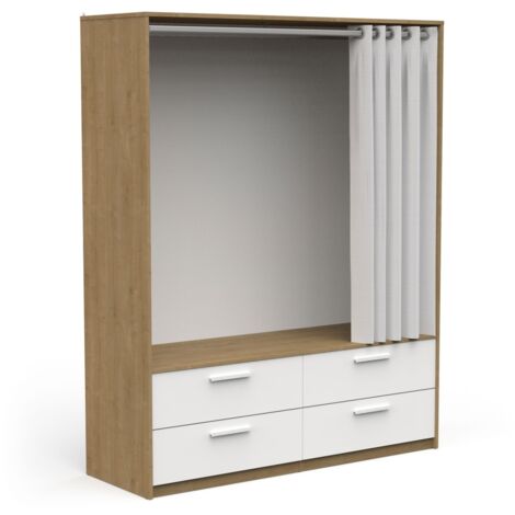 Befara – Armoire ouverte avec tiroirs Terry – Structure en bois aggloméré – Rideau décoratif et fonctionnel – Dimensions 163,7 x 54,8 x 204,8 cm