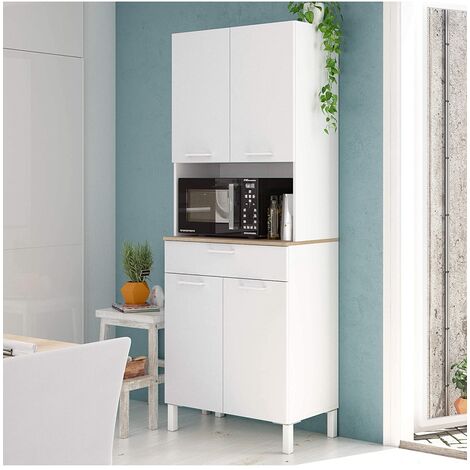 Befara – Armoire verticale de cuisine 72x40x186 cm – Mélamine haute résistance – 4 portes et 1 tiroir – Style nordique blanc et chêne