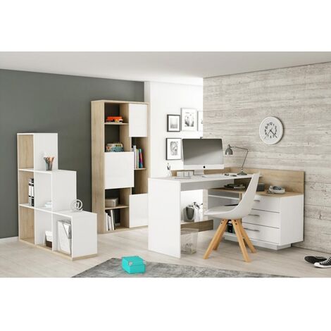 Befara – Bureau d'angle avec tiroirs ajustables – Mélamine haute résistance – Dimensions 128,8 x 105,7 x 83,2 cm – Conception en L pour espace optimisé