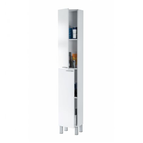Befara – Colonne de salle de bain 2 placards – Dimensions 30x25x182 cm – Panneau mélaminé blanc – Fixation murale incluse