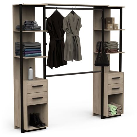 Befara – Dressing industriel avec tiroirs en chêne Kronberg – Dimensions 210x41,5x204,4 cm – Rangement moderne et fonctionnel – Design minimaliste