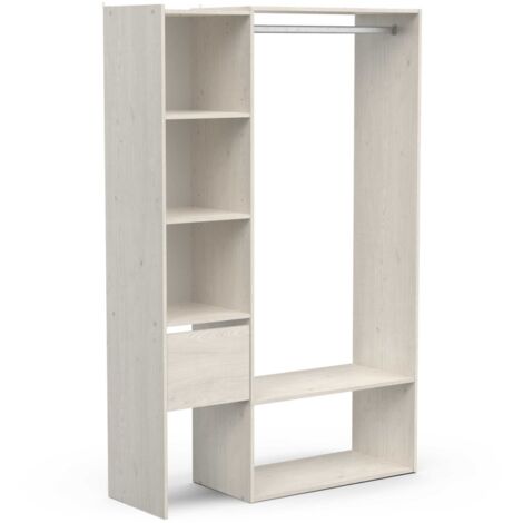 Befara – Dressing ouvert en chêne clair 82,6 x 40 x 183 cm – 3 étagères et tiroir – Optimisé pour petits espaces – Capacité 20 kg