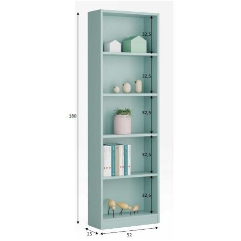 Befara – Étagère bibliothèque jeunesse Ananda – 6 étagères – Dimensions 52 x 25 x 180 cm – Mélamine haute résistance – Finition verte moderne