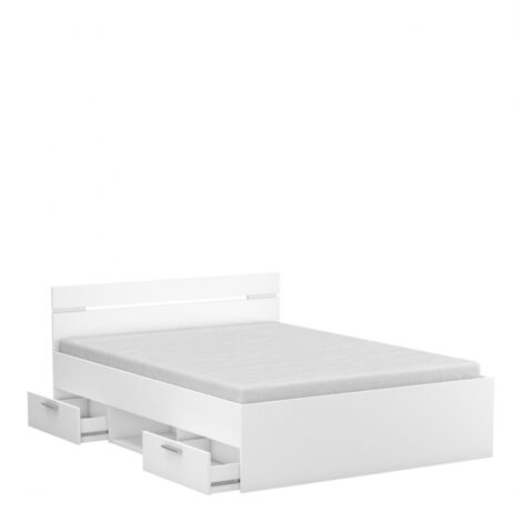 Befara – Lit double avec tiroirs 140 x 190 cm – Design moderne blanc – 2 tiroirs amovibles pour rangement – Livré en kit, facile à assembler