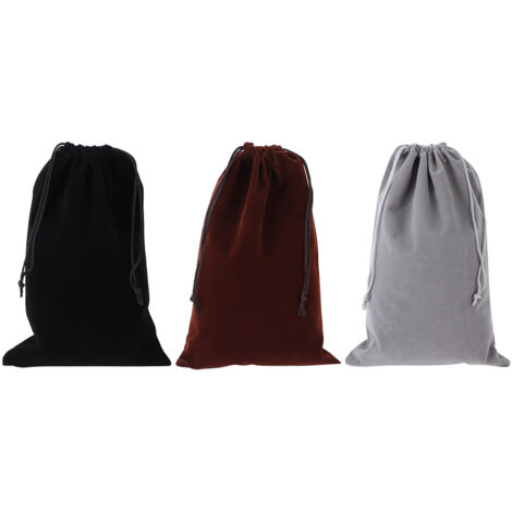 [Beflockte Beutel mit Kordelzug] Schmuck- und Geschenkaufbewahrungsbeutel (3 Stück, 20 x 30 cm, Grau/Braun/Schwarz) – Polyester