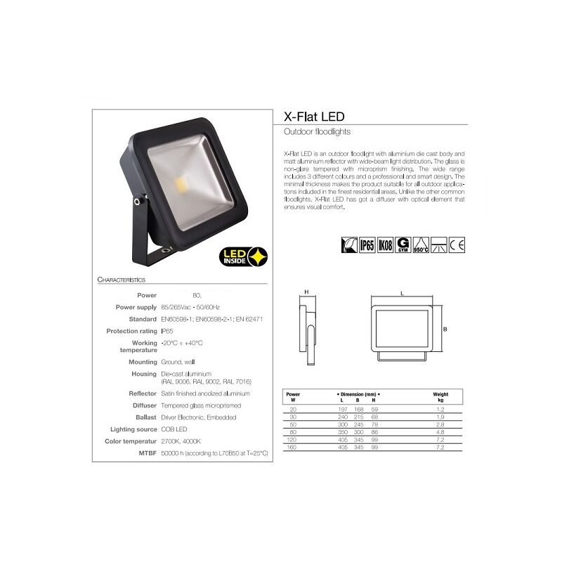 X FLAT LED 80W ANTRACITE 7000lm IP65 4000K