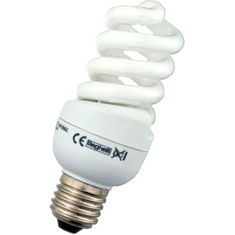 Image of Beghelli lampadina lampada spirale 25W E27 risparmio energetico luce bianco caldo 1600Lm 2700K
