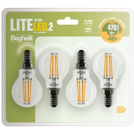 Beghelli Lampadina Led Sfera 4W 2700k Filament Led 2 Luce Calda e14 Confezione 4 Pezzi