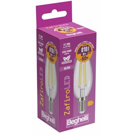 Beghelli - Lampadina Oliva Zafiro Led 6 W E14 - Bianco Caldo