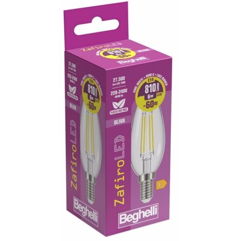 Beghelli - Lampadina Oliva Zafiro Led 6 W E14 - Bianco Naturale