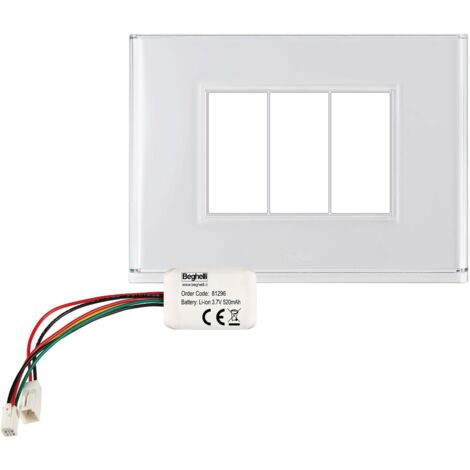 Beghelli - Placca Interruttore - Placca Lite 3FR Con Sistema Di Illuminazione, Con Batteria Di Emergenza, Colore: Bianco