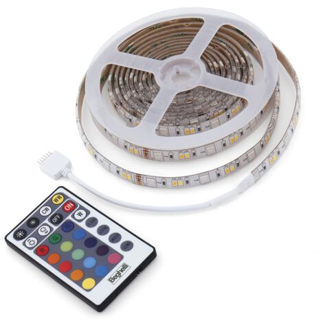 Beghelli - Striscia LED 5M 12W RGB+W CCT WiFi, Luminosa Compatibile con Alexa & App, Facile Installazione, Regolazione Luce Calda e Fredda, Dom STRIPLED, Include Telecomando, Bianco, 1 Unità