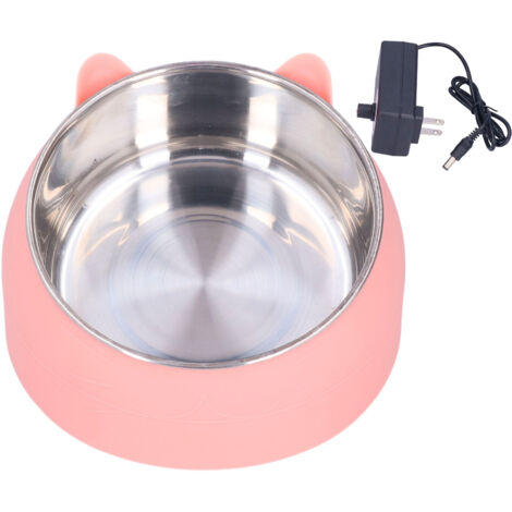 Beheizbarer Katzennapf aus Edelstahl im nordischen Stil, mit konstanter Temperatur, 100–240 V (US-Stecker), Rosa