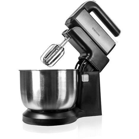 BEHOME Sbattitore Elettrico con Ciotola rotante in Acciaio Inox 3 litri, Luce Led 300W, 5 velocità regolabili, Frusta e gancio per impastare