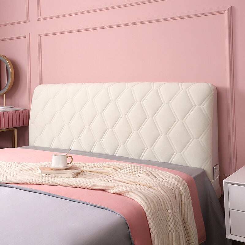 Beige 190cm Couvre-tête de lit double en velours pour tête de lit, pour lit double/simple, haute qualité, élastique, housse de protection