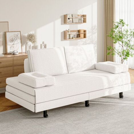 Beige 2-Sitzer Schlafsofa aus Leinen, 90x200cm, umwandelbar in 180x200cm