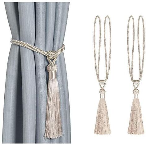 Beige, 2er-Set Raffhalter aus geflochtenem Seil und Polyester-Baumwoll-Band mit Quaste, dekoratives Gardinenzubehör