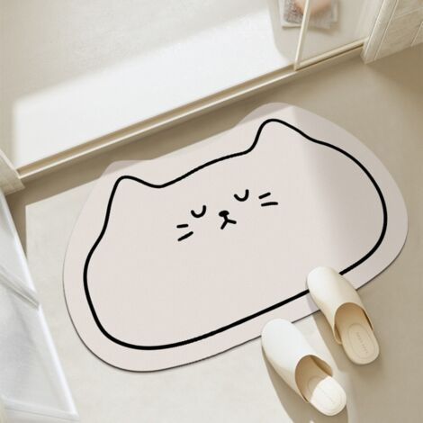 Beige, 4060cm (terre de diatomées) Tapis de porte de salle de bain absorbant mignon à motif de dessin animé, de forme irrégulière, antidérapant, en terre de diatomées.
