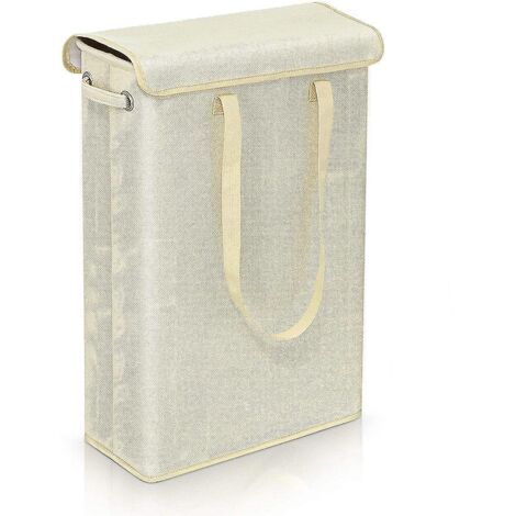 (beige) 45 Litre Slimline Foldable Laundry Hamper With Lid - Extra Large Capacity Laundry Hamper - 39x19x60cm - Narrow Laundry Hampers