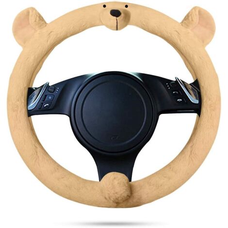 [beige Bear] Housse De Volant De Voiture Animaux Mignons Hiver Chaud Cartoon Housse De Volant De Voiture Antidrapante 38 Cm (15 Pouces) Flanelle E