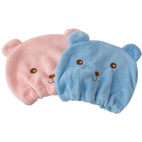 (Beige + Bleu) Lot de 2 : Bonnet de sèche-cheveux, serviette pour cheveux, serviette en microfibre