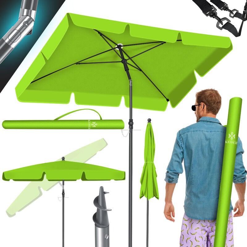 Parasol rectangulaire avec housse 2en1 et sac de transport Parasol de terrasse Parapluie 200 × 125cm pour balcon, jardin et terrasse Vert - Kesser