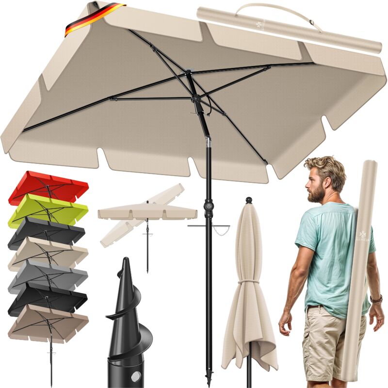 KESSER® Parasol rectangulaire avec housse 2en1 et sac de transport Parasol de terrasse Parapluie 200 × 125cm pour balcon, jardin et terrasse Beige